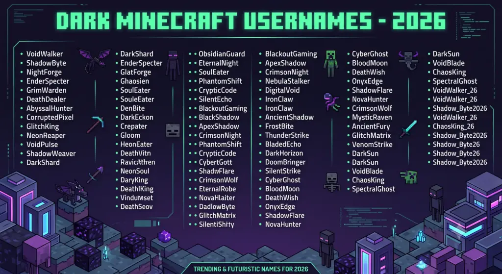 Dark Minecraft Usernames: 900+ Dark, Cool & Aesthetic Ideas Dark Minecraft Usernames: 900+ Dark, Cool & Aesthetic Ideas
