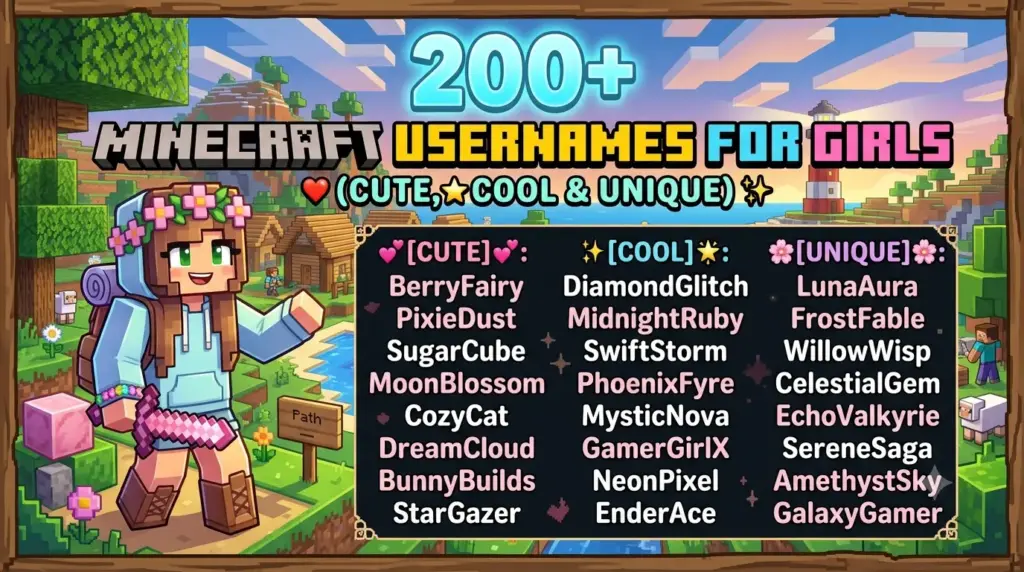 200+ Minecraft Usernames for Girls (Cute, Cool & Unique) 200+ Minecraft Usernames for Girls (Cute, Cool & Unique)